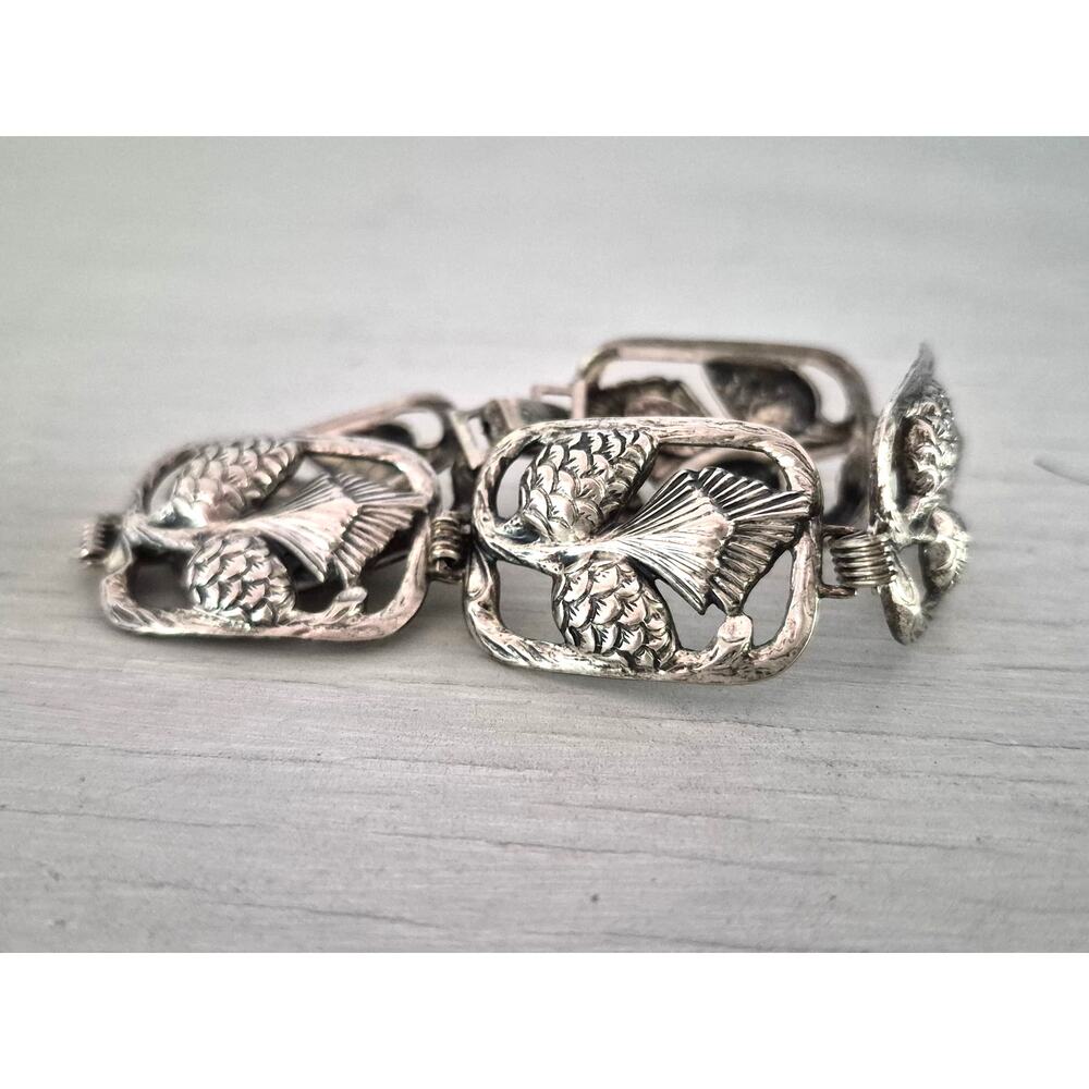 Vintage Danecraft Sterling Silver Link Bracelet Pinecones and Leaves Bracelet